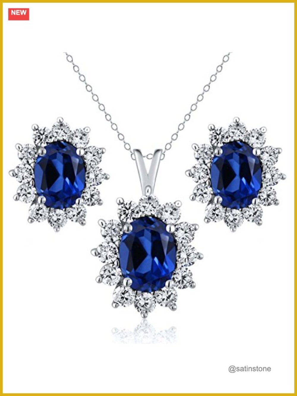 Created Sapphire Pendant & Earring Set 925 Sterling Silver 5.24 Cttw